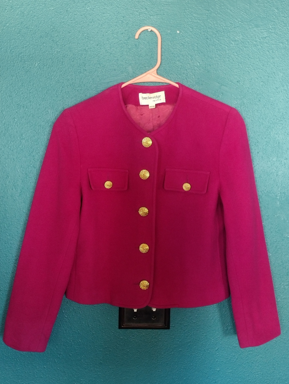 Vintage Breckenridge Pink Wool Gold Button-Front Blazer Jacket Union Made